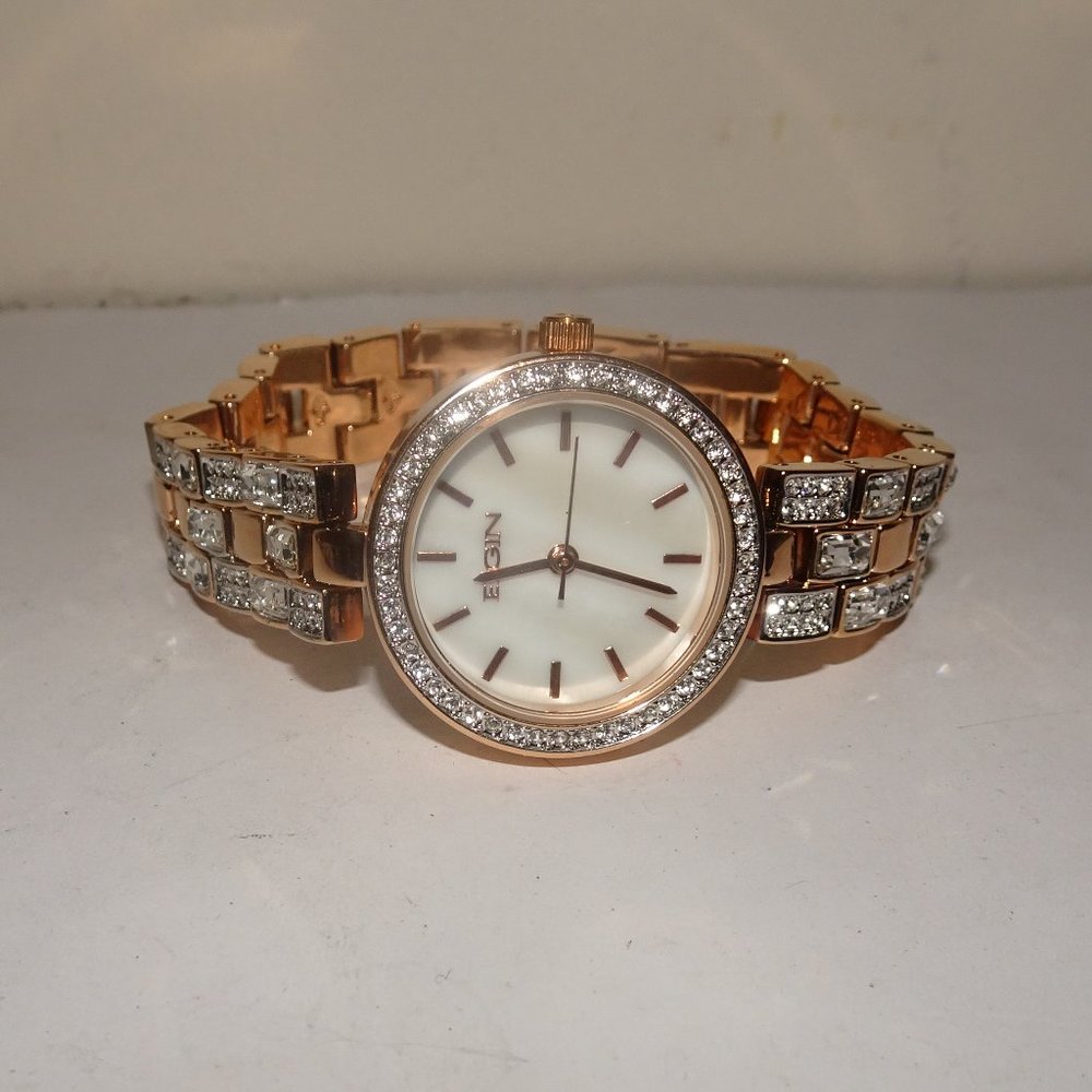 Elgin EG1003ST Rose Gold Rhinestone Watch